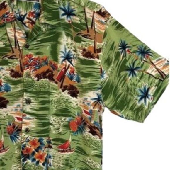 Presence Mens Short Sleeve Shirt Size L Green Floral Button Up Collar Hawaiian - Picture 5 of 6